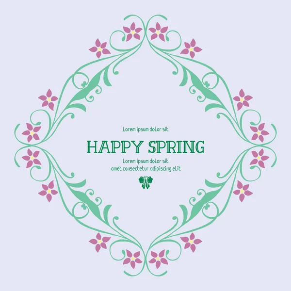 Happy spring greeting wallpaper card design, with seamless pattern of leaf and pink floral frame. Vector — Stock Vector