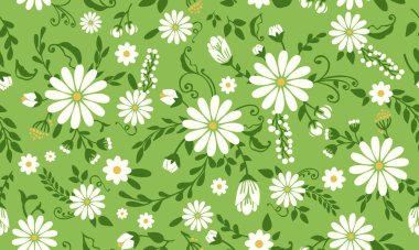 Yaprak ve çiçek çizimleriyle bahar çiçeklerinin kusursuz motifi.