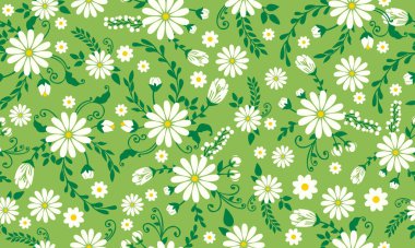 Modern şekilli bahar çiçeği desenli arka plan, dikişsiz yaprak ve çiçek tasarımı.