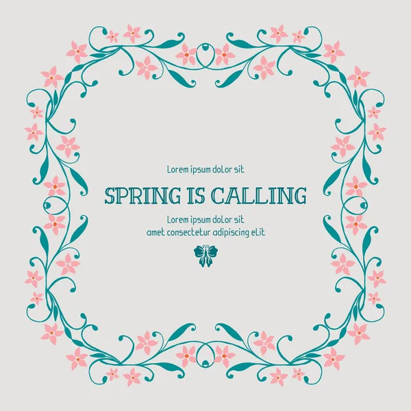 Design de cartaz para chamada de primavera, com estilo único de folha e moldura floral. Vetor —  Vetores de Stock