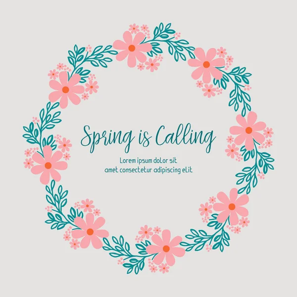 Poster design for spring calling greeting card, with crowd of leaf and floral frame. Vector — Stock Vector