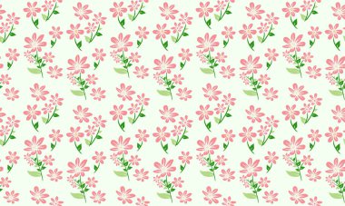 Bahar için zarif bir kart, dikişsiz yaprak ve çiçek desenli arkaplan tasarımı.