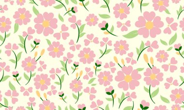 Bahar için eşsiz bir poster, yaprak ve çiçek desenli arka plan.