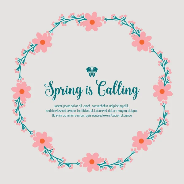 Cute pattern of leaf and floral frame, for spring calling greeting card wallpaper design. Vector — Stock Vector