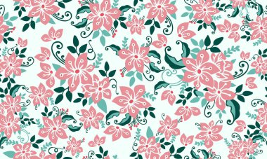 İlkbahar için romantik bir çiçek, modern yaprak ve çiçek desenli.