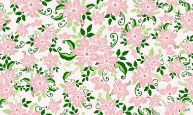 İlkbahar için romantik bir çiçek, modern yaprak ve çiçek desenli.