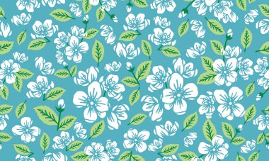 Çiçekli bahar desenli arka plan, basit yaprak ve çiçek tasarımı.