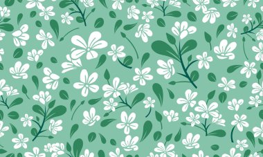 Yaprak ve çiçek desenli zarif bir bahar çiçeği deseni. Koleksiyon