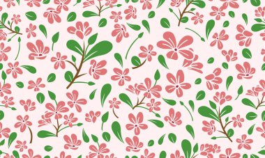 Yaprak ve çiçek desenli zarif bir bahar çiçeği deseni. Koleksiyon