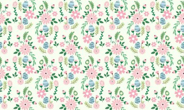 Paskalya şablonu, zarif yaprak ve çiçek desenli arka plan. Koleksiyon