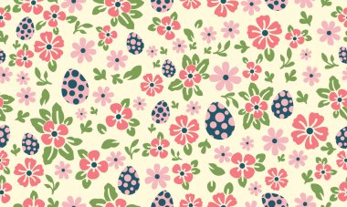 Paskalya için eşsiz bir şablon, güzel yapraklı ve çiçek arkaplanlı. Koleksiyon