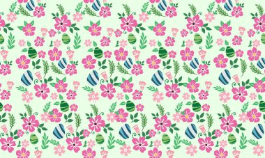 Paskalya için çiçek desenli yumurta ve çiçek desenli zarif bir arka plan. Koleksiyon