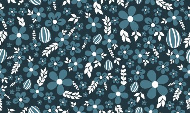 Modern yaprak ve çiçek desenli arkaplan tasarımlı şirin bir Paskalya yumurtası. Koleksiyon