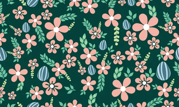 かわいい形のイースターエッグ モダンな葉と花のパターンの背景デザイン コレクション — ストックベクタ