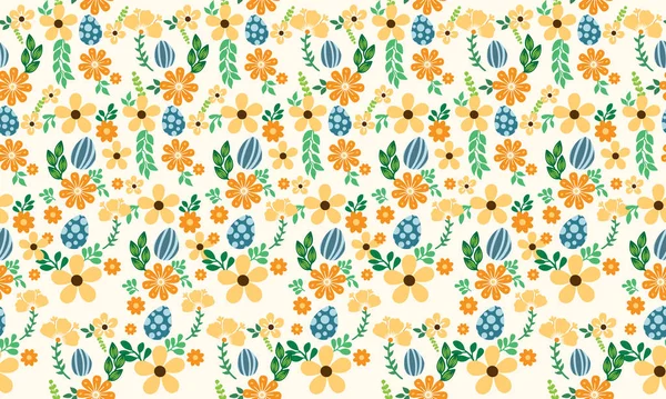 Fundo Padrão Ovo Páscoa Com Folha Decoração Floral Recolha — Vetor de Stock