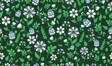 Zarif Paskalya yumurtası arkaplanı, yaprak ve çiçek çizimi. Koleksiyon