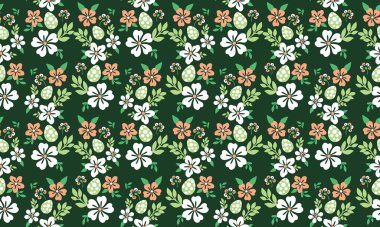 Duvar kağıdı tasarımı için paskalya yumurtası desenli arka plan, yaprak ve çiçek tasarımlı. Koleksiyon