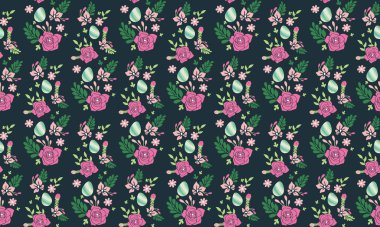 Zarif paskalya yumurtası arkaplanı, güzel kırmızı çiçekli. Koleksiyon