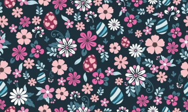 Zarif Paskalya yumurtası arkaplanı, güzel yapraklı çiçek çizimi. Koleksiyon