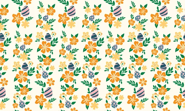 Vintage Ostereiermuster Hintergrund Mit Einfachem Blatt Und Blumen Design Sammlung — Stockvektor