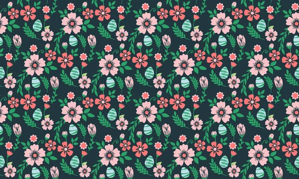 Stil Elegante Osterei Muster Hintergrund Mit Schönen Roten Blume Sammlung — Stockvektor