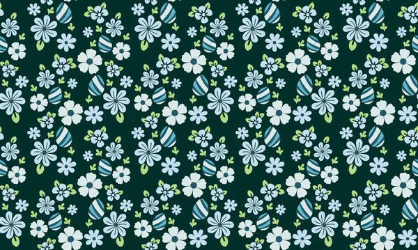 かわいいイースターエッグパターンの背景 美しい葉と花のデザイン コレクション — ストックベクタ