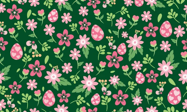 美しい葉の花の絵とエレガントなイースターエッグパターンの背景 コレクション — ストックベクタ