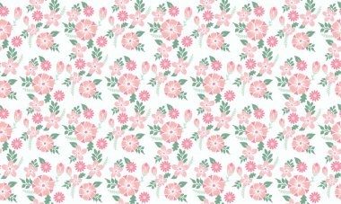 Bahar için zarif bir afiş, dikişsiz yaprak ve çiçek desenli arka plan tasarımı. Koleksiyon