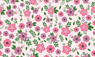 Bahar için güzel bir çiçek, yaprak ve çiçek desenli arka plan. Koleksiyon