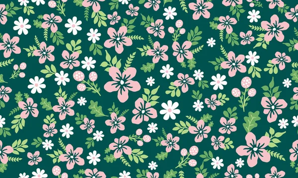 ピンク色のバラの花模様が春の背景に 葉と花のデザイン コレクション — ストックベクタ