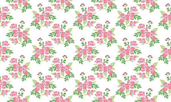 Beautiful Pink Flower Pattern Background Spring Modern Leaf Floral Decor — Stock Vector