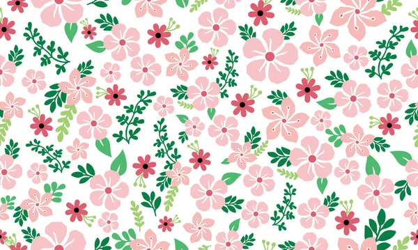 Moderne Tapete Für Den Frühling Mit Nahtlosem Blatt Und Blumenmuster — Stockvektor