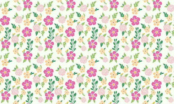 Rosa Rosa Patrón Flores Fondo Para Primavera Con Decoración Hojas — Vector de stock