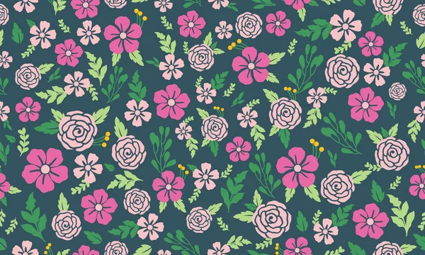 Niedliche Blumenfrühling Design Mit Blatt Und Blumenmuster Hintergrund Sammlung — Stockvektor
