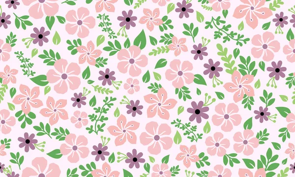 粉色玫瑰花纹背景为春季 叶和花装饰 — 图库矢量图片