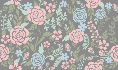 Bahar için güzel pembe gül çiçeği, yaprak ve çiçek desenli arka plan. Koleksiyon