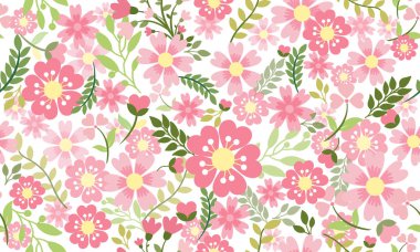 Baharın zarif posteri, yaprak ve çiçek desenli arka plan tasarımı. Koleksiyon