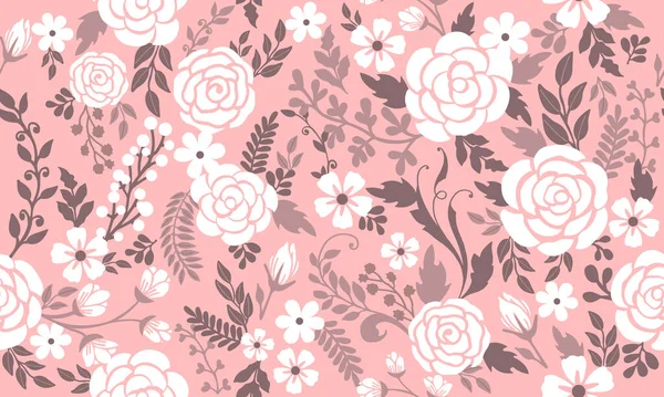 Bella Rosa Rosa Fiore Primavera Con Foglia Motivo Floreale Sfondo — Vettoriale Stock