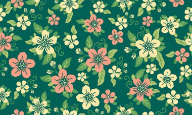 Bahar için güzel duvar kağıtları, dikişsiz yapraklar ve çiçek desenli arka plan tasarımı. Koleksiyon