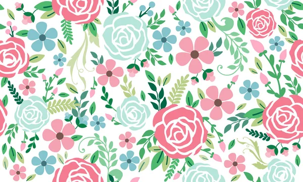 美しい春の花 葉と花のパターンの背景デザイン コレクション — ストックベクタ