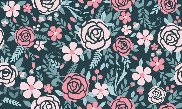 Elegant Pink Rose Flower Spring Leaf Floral Pattern Background Design — Stock Vector