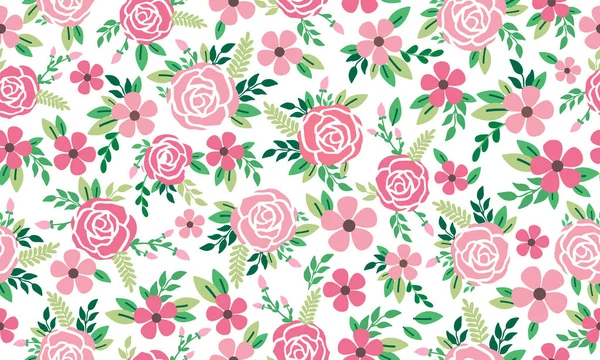 Lindo Fondo Patrón Flor Rosa Para Primavera Con Dibujo Hojas — Archivo Imágenes Vectoriales