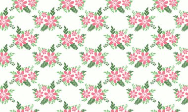 Botanik zarif çizimler için yaprak ve pembe çiçek desenli arka plan. Koleksiyon