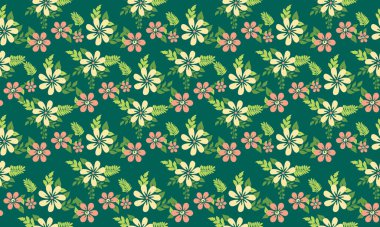 Botanik zarif çizimler için yaprak ve pembe çiçek desenli arka plan. Koleksiyon