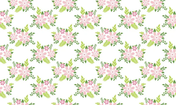 Blad Och Rosa Blomma Mönster Bakgrund För Botaniska Elegant Teckning — Stock vektor