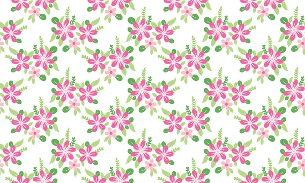 美しいピンクの花のパターンの背景デザインと植物の葉のシームレスなデザイン コレクション — ストックベクタ