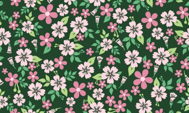 Çiçek dekorlu, Botanik yaprağının kusursuz desenli arka planı. Koleksiyon