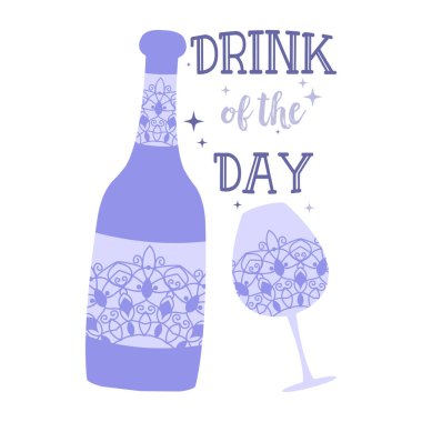 Parti için bardak ve şişe şarap. Vektör