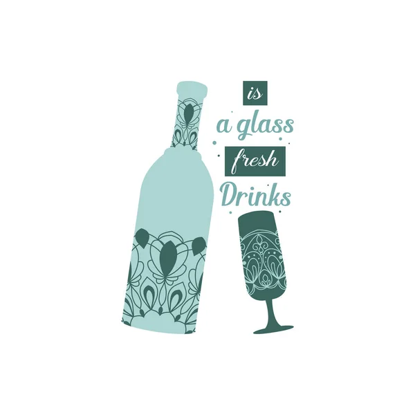 パーティーのお祝いのためのアンジェラとアルコールとボトルとガラスのためのマンダラデザイン ベクターイラスト — ストックベクタ