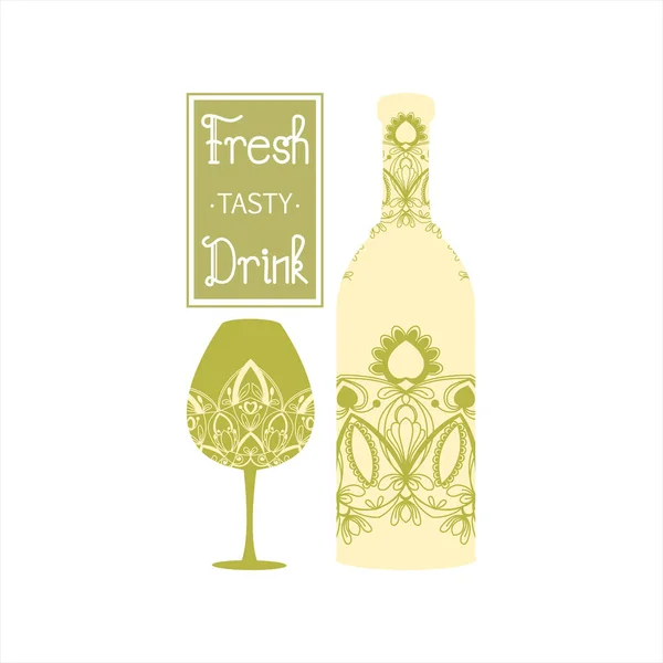 パーティーのお祝いのためのアルコールガラスとボトルの柔らかい花のデザイン ベクターイラスト — ストックベクタ